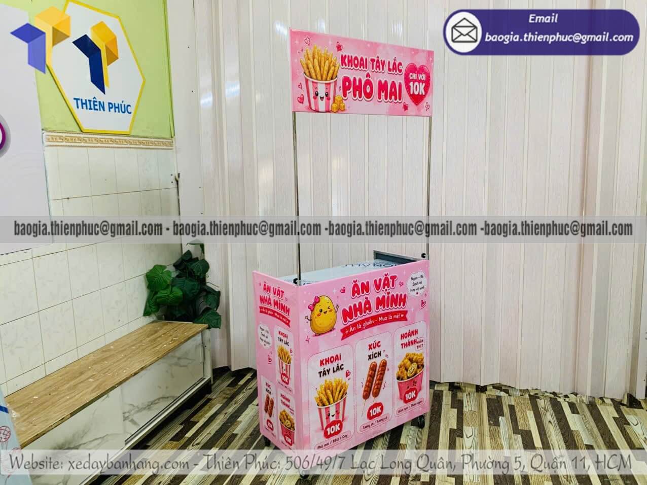 Báo giá xe xếp bán món ăn vặt di động hàng rong xúc xích phô mai phù hợp bán rong