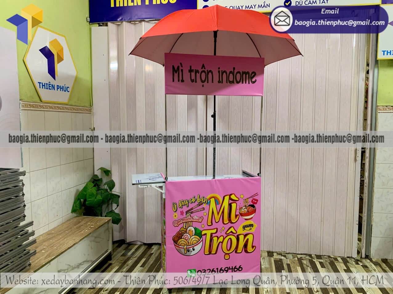 Xe xếp bạt bán mì trộn lề đường có dù che giá rẻ bán đồ ăn sáng chiều cất gọn