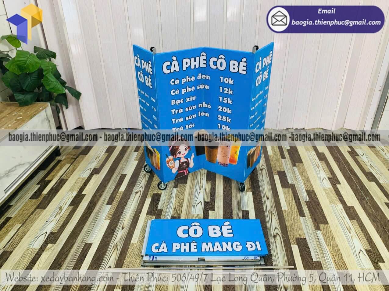 Báo giá quầy xếp bán cafe mini khung sắt ốp bạt quầy theo kích thước ngân sách