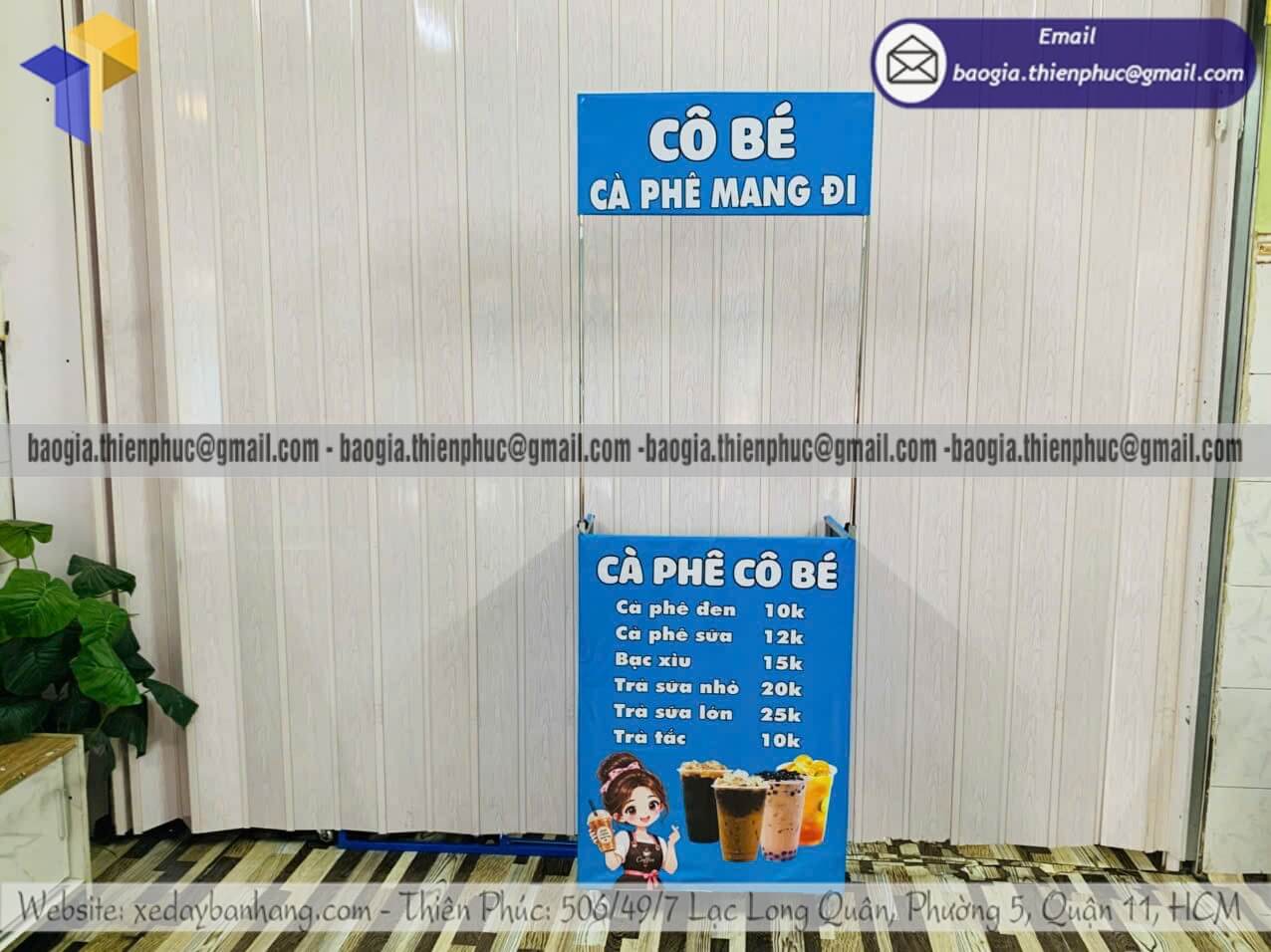 Báo giá quầy xếp bán cafe mini khung sắt ốp bạt