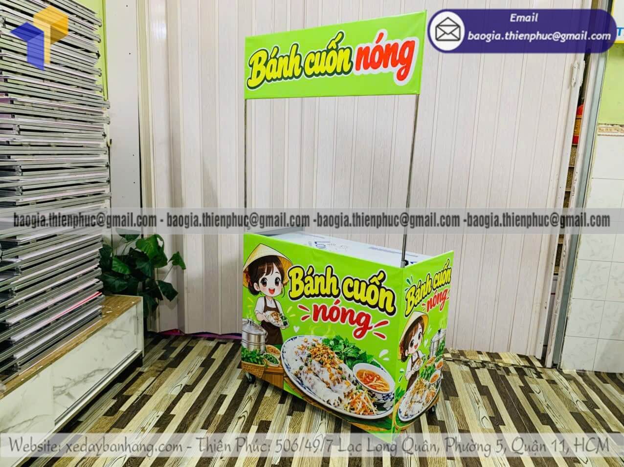 Báo giá xe lắp ráp bán bánh cuốn nóng hàng rong đẹp phù hợp mặt bằng nhỏ
