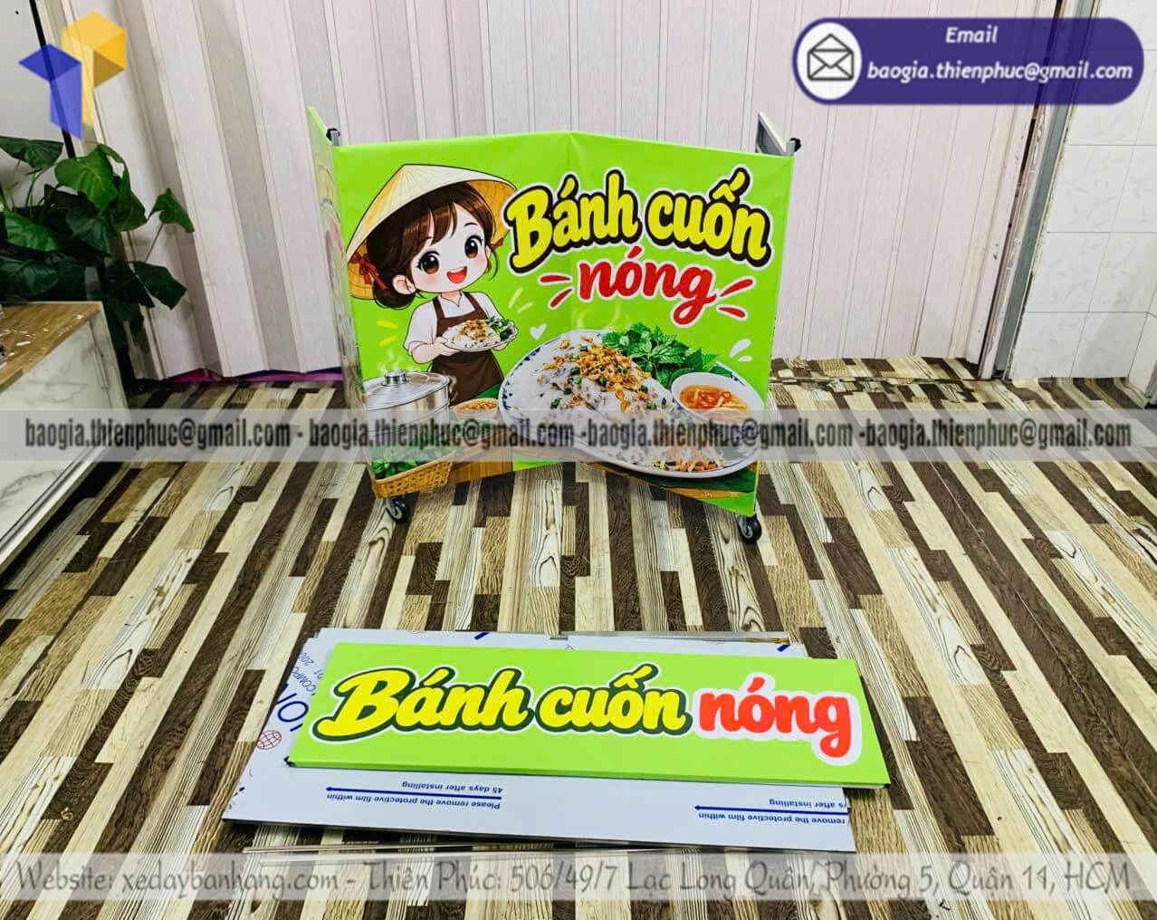 Báo giá xe lắp ráp bán bánh cuốn nóng hàng rong chứa hộp túi và gia vị