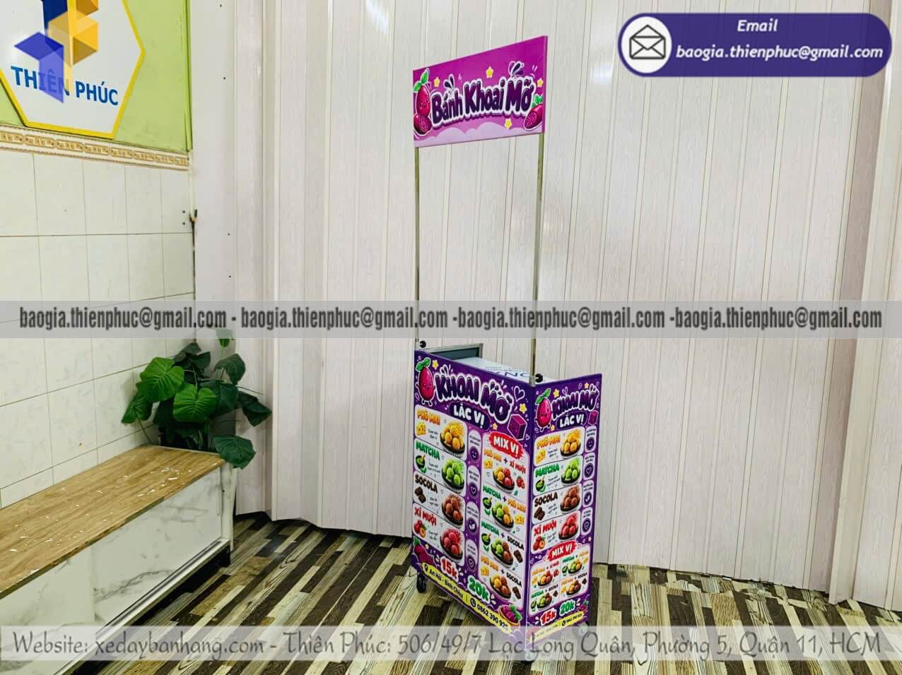 Đặt xe bạt bán bánh khoai mỡ chiên mini xếp gọn take away cho quán ăn nhỏ gọn