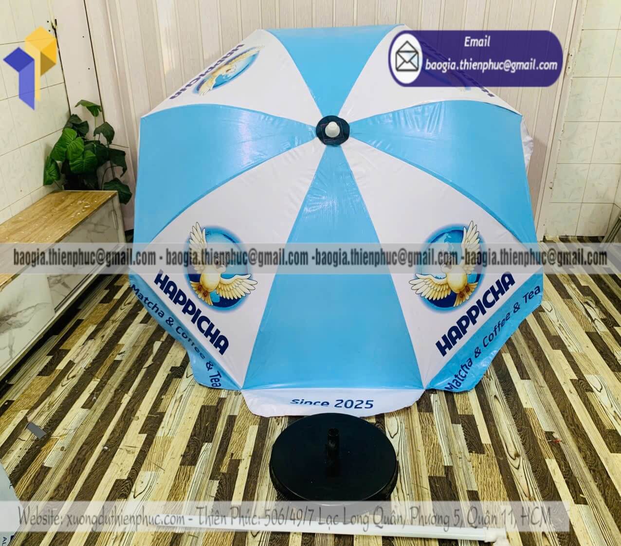 Dù tròn che quán cafe ngoài trời in logo quảng cáo thương hiệu đẹp giá tốt