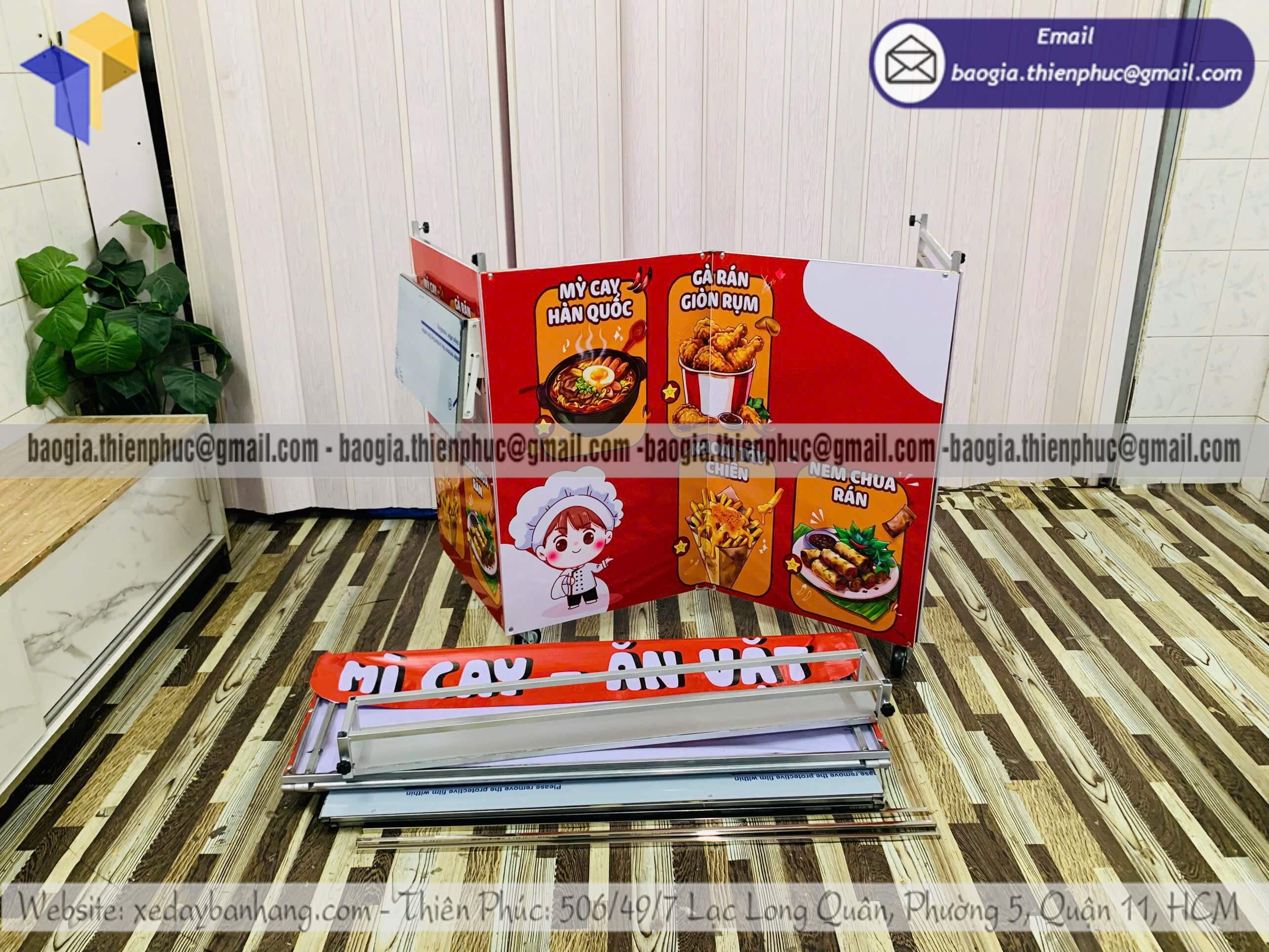 Giá xe bán đồ ăn vặt lắp ráp có mái che hàng rong bán xi que trà sữa hot trend