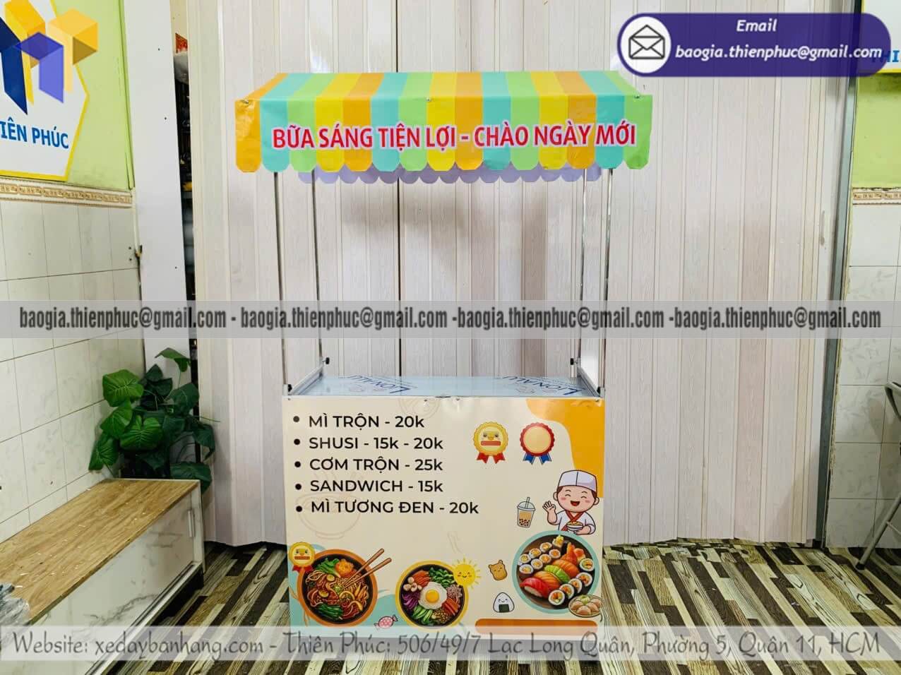 Giá xe lắp ráp bán đồ ăn sáng xếp gọn có mái che