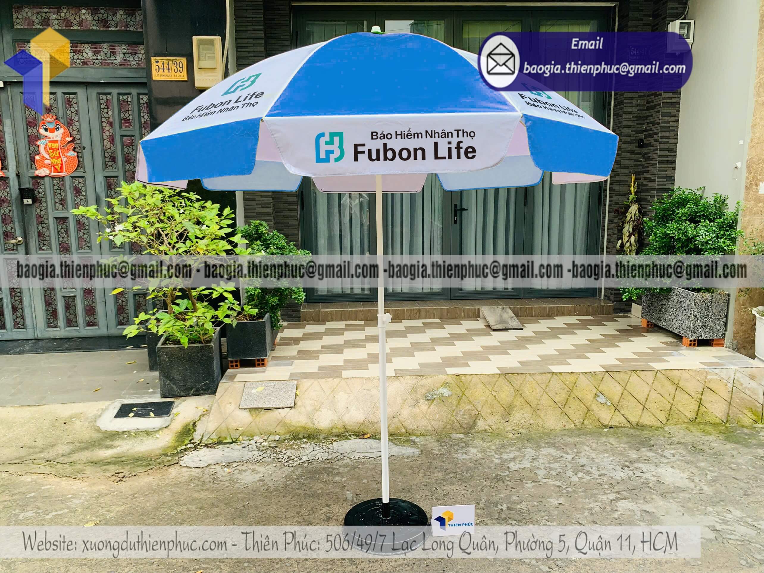 In dù tròn quảng cáo ngoài trời chịu gió chất lượng in logo đẹp cho mọi mô hình kinh doanh