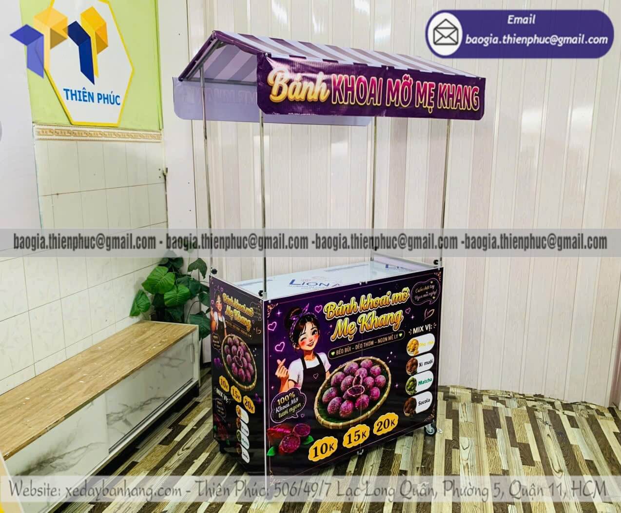 Mẫu quầy xếp gọn bán bánh khoai mỡ di động bán rong xưởng sản xuất giá tốt cho người bán