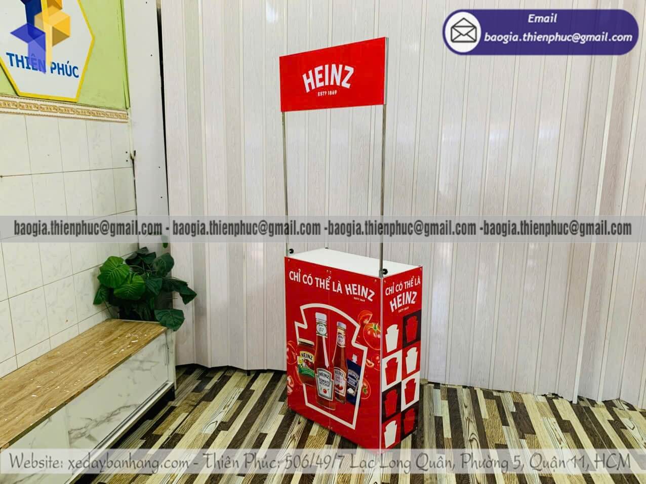 Quầy sắt sampling nhỏ quảng cáo thương hiệu mới in logo dùng tại siêu thị