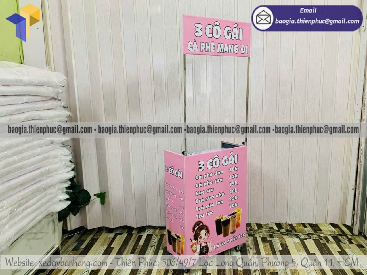 Quầy xếp ốp bạt bán cafe mini take away hàng rong theo kích thước ngân sách
