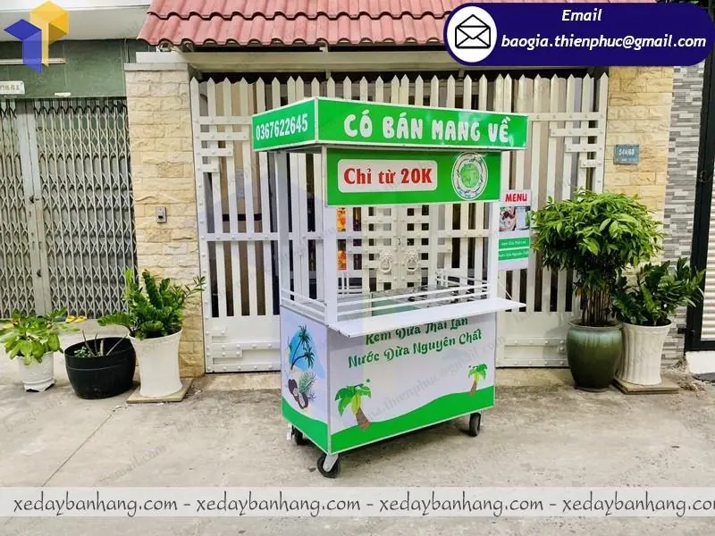 xe bán kem dừa Thái Lan bằng inox
