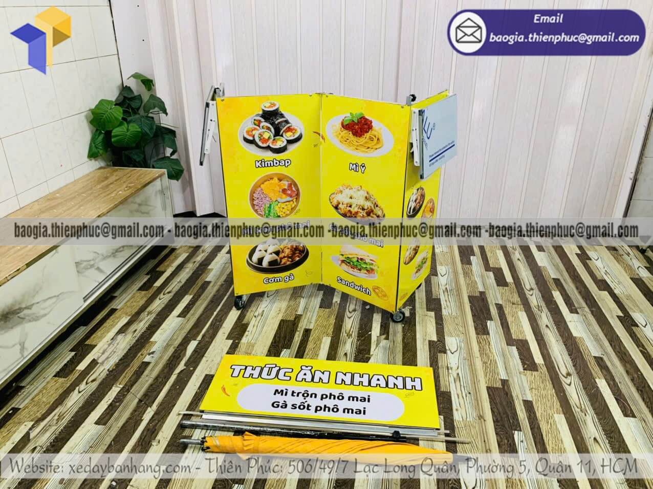 Xe xếp gọn bán thức ăn nhanh lề đường theo yêu cầu thiết kế theo ý khách hàng