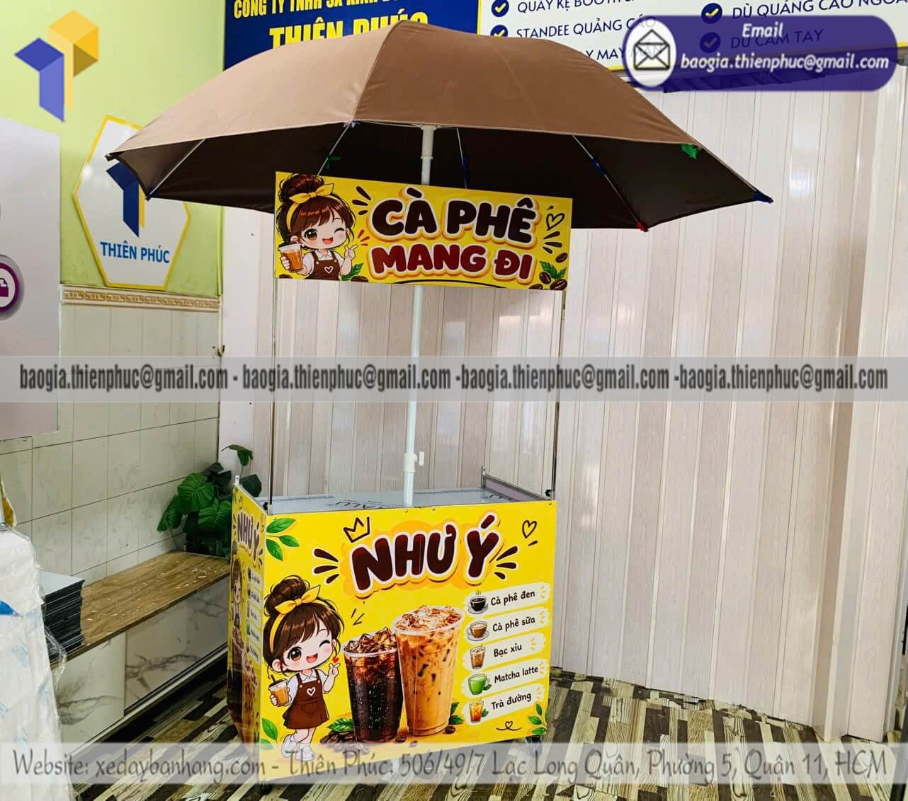 Xưởng đóng quầy xếp bán cafe take away kèm dù che gia công số lượng lớn chủ quán thương hiệu
