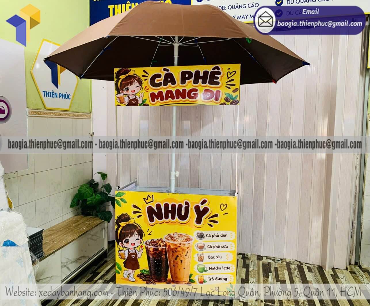 Xưởng đóng quầy xếp bán cafe take away kèm dù che Xưởng đóng quầy xếp bán cafe take away kèm dù che