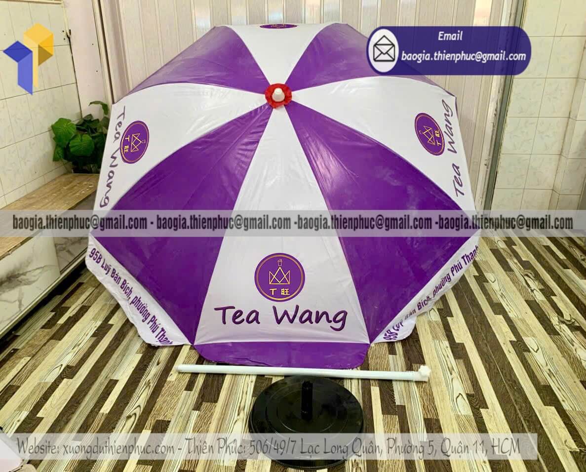 Xưởng in logo dù che mưa quảng cáo dựng ngoài trời tại TPHCM nhận giao đi tỉnh