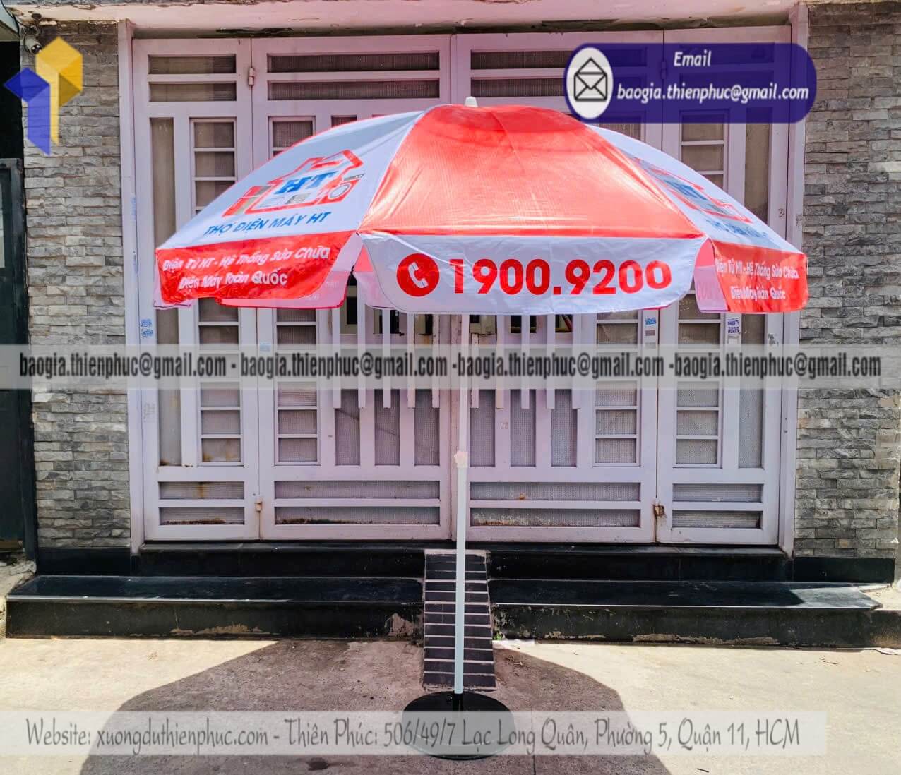 Xưởng sản xuất dù bạt quảng cáo ngoài trời in logo theo kích thước theo mẫu ý muốn